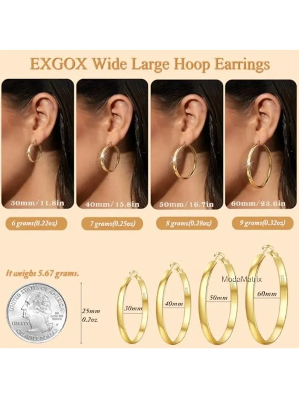 5mm Wide Gold Plated Sterling Silver Hoop Earrings - Large Hoops for Women